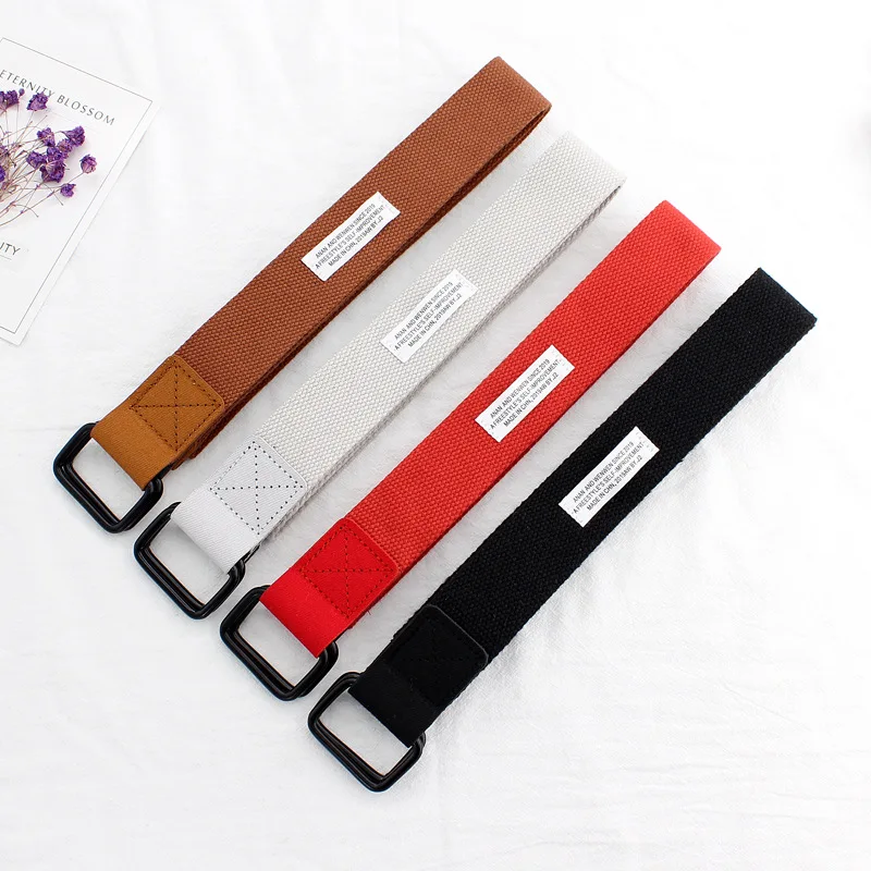 

2019 New Casual Harajuku Wide Canvas Web Belt Double Ring Buckle Waistband Fabric Strap Belts for Women Men Jeans 110cm 130cm