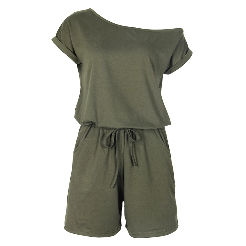 Army Green Однотонные карманы летние женские летние костюмы-комбинезоны повседневные короткие комбинезоны Feminino короткий рукав комбинезон Женская одежда GV155 - Цвет: Army Green