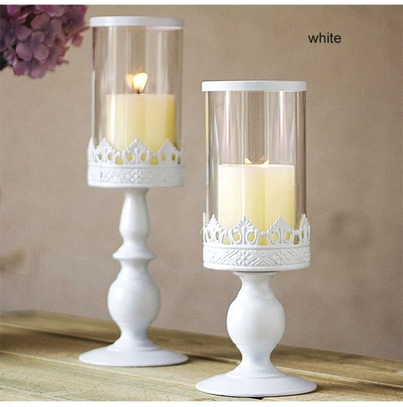 3 size Elegent tabletop iron metal candlestick pillar