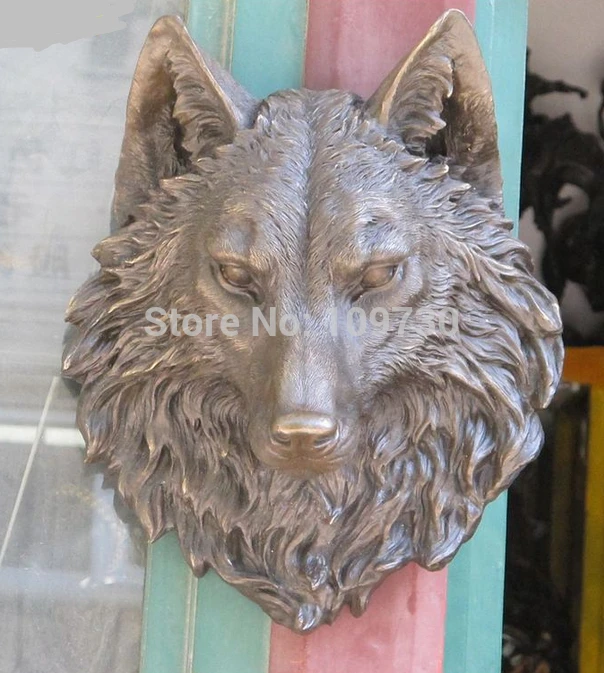 

002022 16"wall-hung type Bronze ART Animals Wolf Head Spirit Mask Gnoll Statue