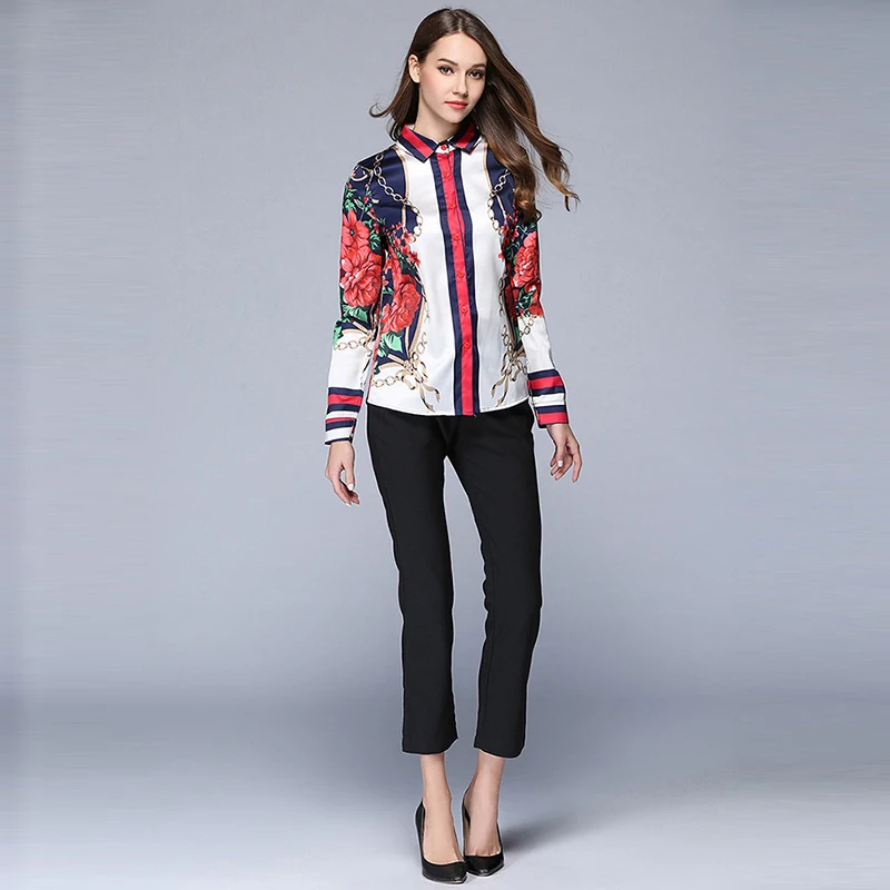 Willstage 2019 Spring Women Shirts Long Sleeve Floral Star Printed Blouse Chiffon Tops Office Ladies OL Work Wear Casual Blusas