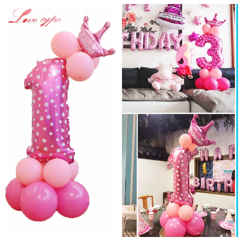 1 комплект розовый и синий 0-9 Количество Воздушные шары для дня рождения воздушный шар Дети День рождения/юбилей, вечеринка, украшение для предродовой вечеринки воздушные шары