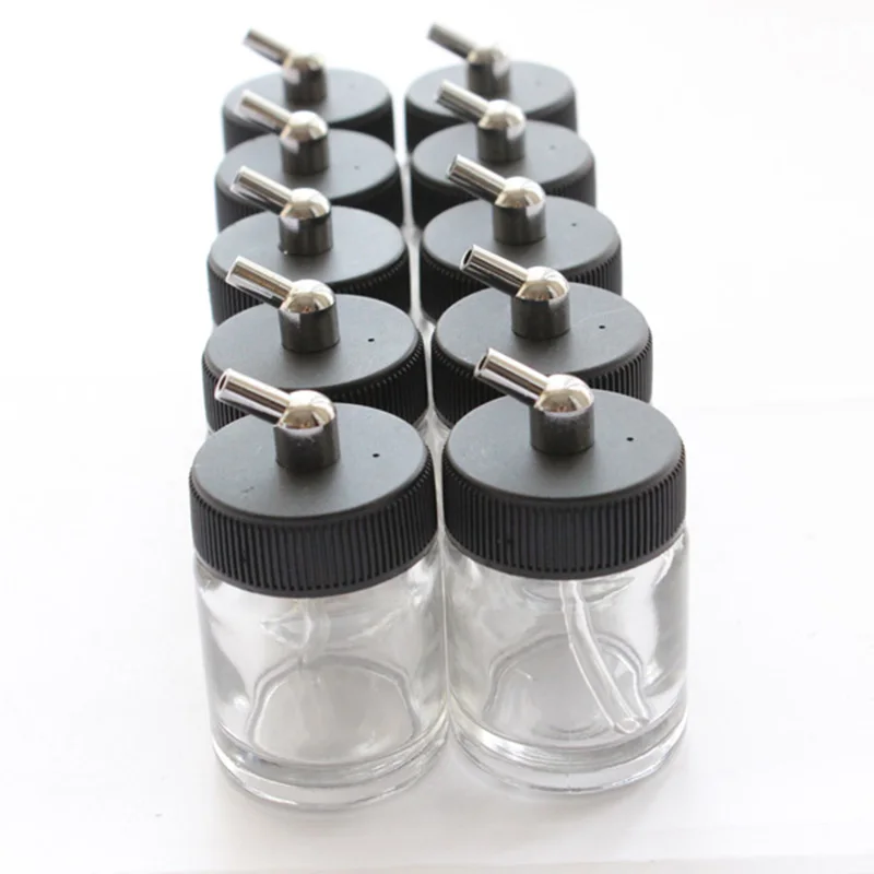 Bonarty 2x Side-Pot Airbrush Glass 22cc Bottles Clear Paint Cup For Airbrush