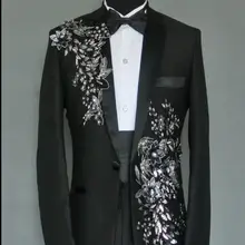 S-XXXL! Новая мужская одежда, модный костюм с блестками, мужской комплект, мужское свадебное торжественное платье(костюм+ брюки+ пояс+ галстук