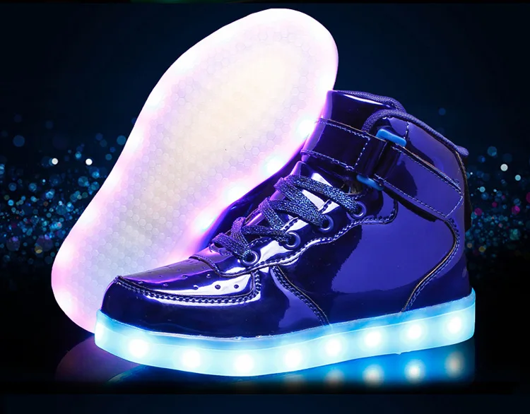 Новая детская обувь светодиодный светильник ed usb зарядка светильник обувь для мальчиков и девочек высокие светящиеся кроссовки Дети студенческая повседневная обувь на плоской подошве 04