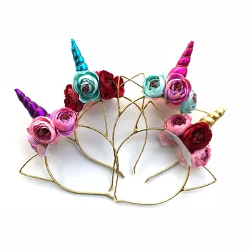 

2017 5PC/lot Unicorn camellia hairband For Girls And Kids DIY Felt Chiffon Flower Glitter Hairband Easter Bonus Hair Accessorie