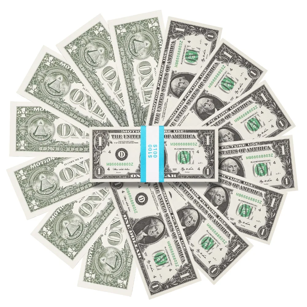 

100Pcs /pack 1 Dollar Bill Paper Money Roll $100 Novel Gift Creative Cash Design Bills