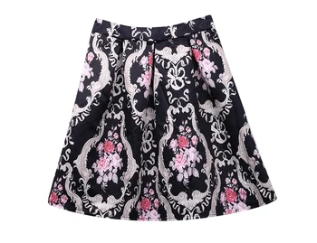 

Vintage Women Stretch High Waist Flared Pleated Skirt Print Straight Knee Length Skirt