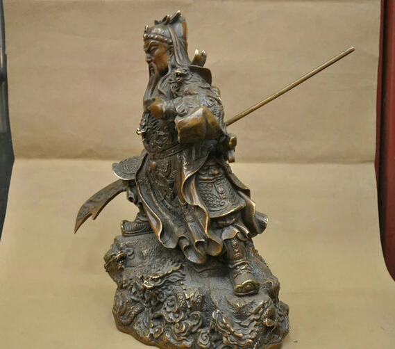 15 ''Китай Guardian Воин Гуань Гун Guanyu Дракон Меч Бронзовая Статуя оптовая