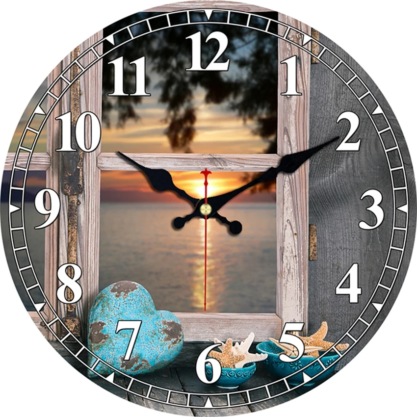 

Vintage Night Scene Design Clock Silent Wall Watch For Living Kitchen Bath Home Decor Wall Art Large Wall Clock No Ticking Sound