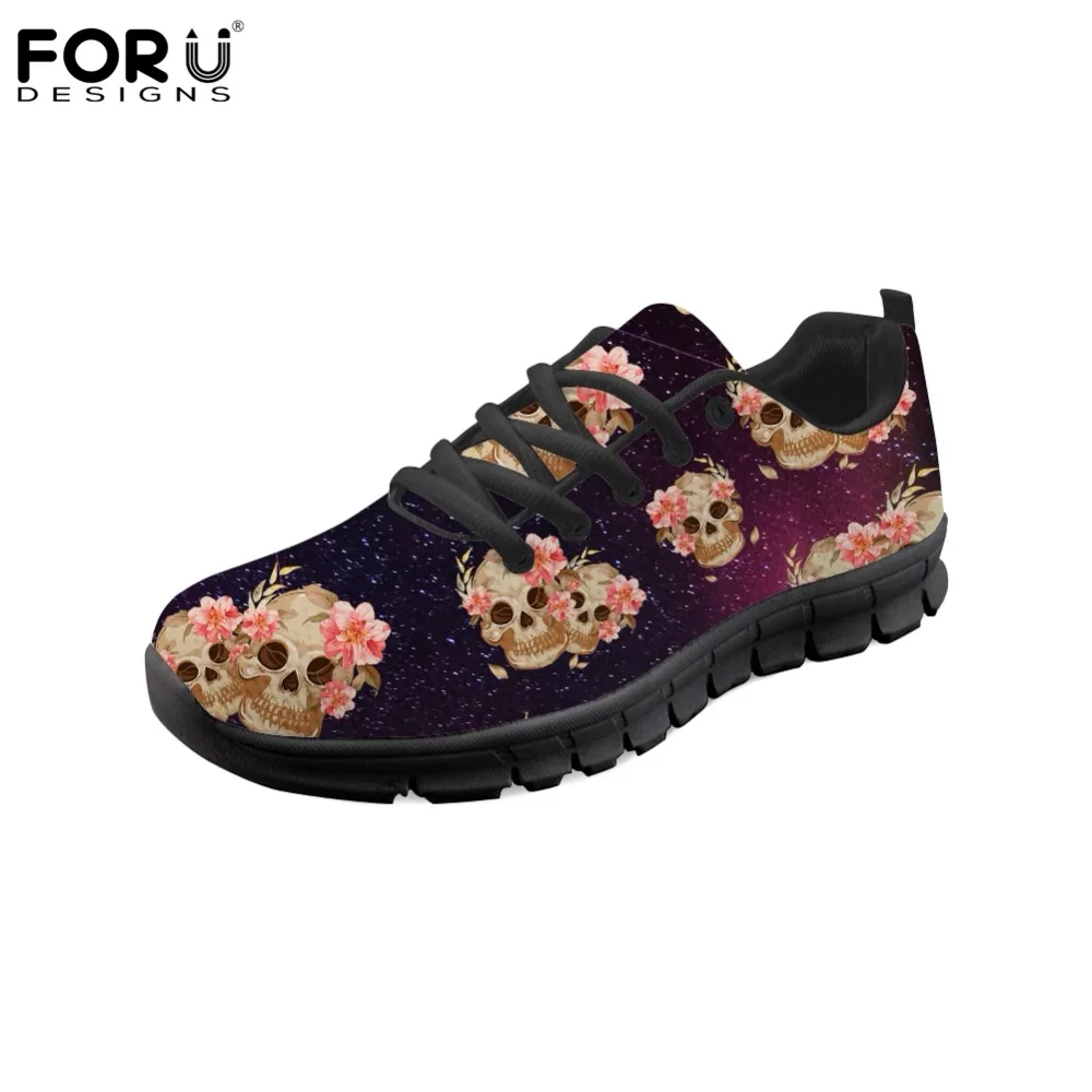 

FORUDESIGNS Retro Skull Floral Fashion Casual Brand Flats Shoes Ladies Casual Sneakers Summer Girls Woman Breathable Mesh Shoes