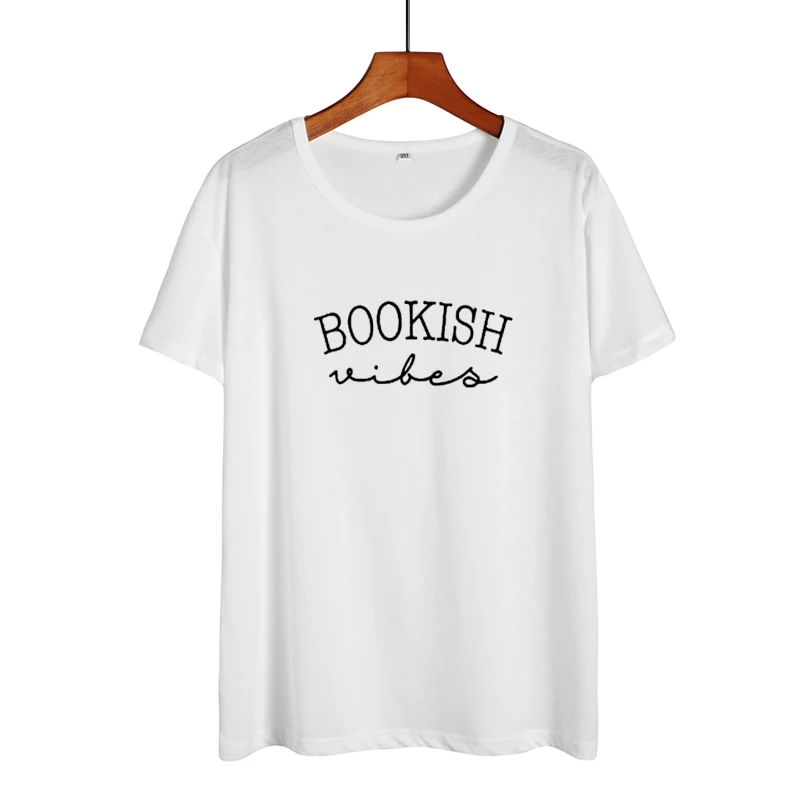 Женская футболка с принтом Bookish Vibes повседневная хлопковая надписью Tumblr для
