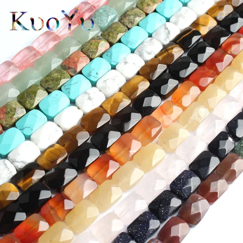 

8*12mm Natural Faceted Rectangle Agates Quartz jades Beads Loose Spacer Beads For Jewelry Making DIY Bracelet Necklace 7.5Inches