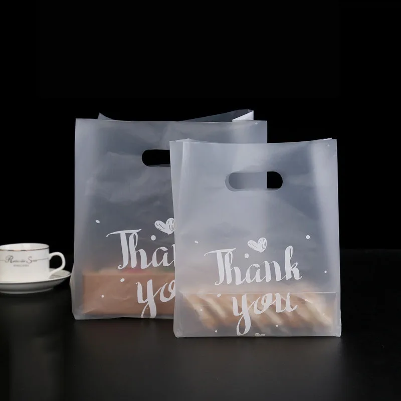 

50pcs Thank You Plastic Gift Bag with Handle Birthday Party Decoration Wedding Favors Food Bread Candy Bag Cake Packaging Bags