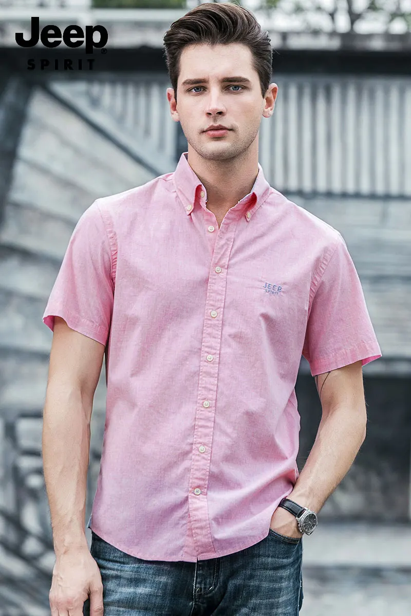 Brand JEEP Men Brand Shirts 2019 Summer Dress Cotton Short Sleeve Shirts Straight Casual Fashion Shirts M~4XL Business Shirts (19)