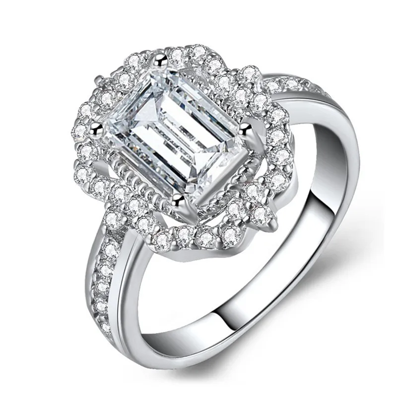 ROMAD белые CZ Обручальные кольца для женщин, серебряное кольцо, кубический цирконий, геометрической формы, Женское кольцо, роскошные очаровательные ювелирные изделия в стиле бохо R4 - Цвет основного камня: 2