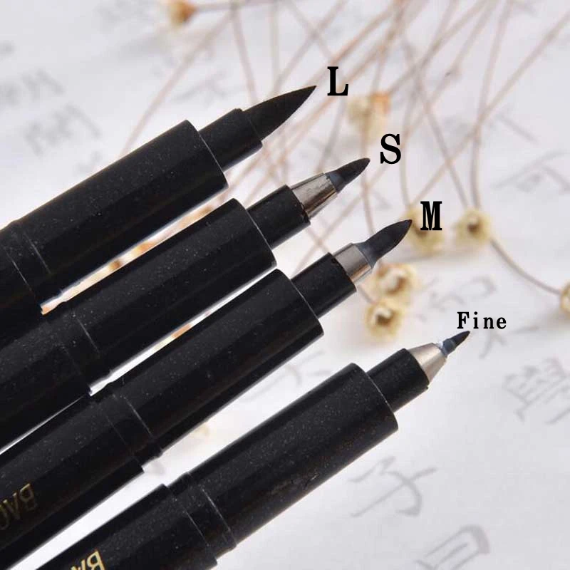 4 Pcs Chinese Japanese Calligraphy Pen Refillable Black Lettering Soft Handwriting Pen Markers