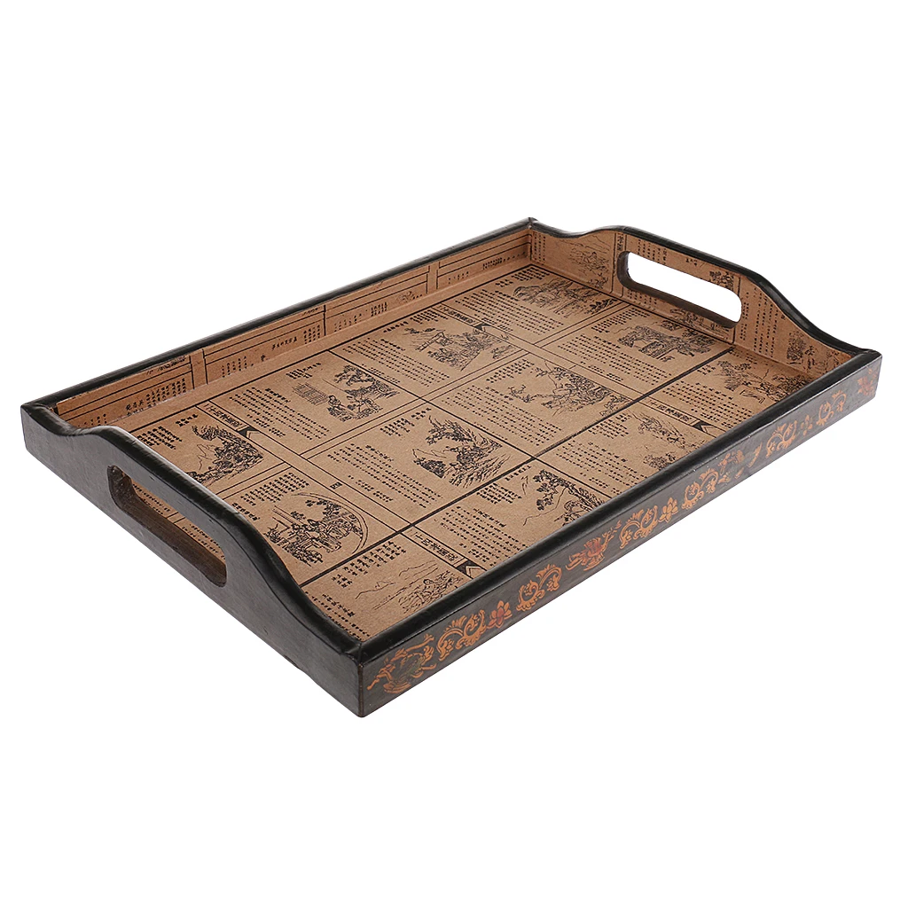 

Vintage Rectangular Wooden Tray Storage Box Bandeja Wood Solid Food Plate Tableware Home Decoration