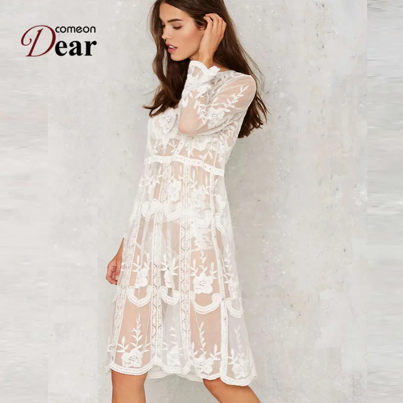 Пляжное платье A289 с длинным рукавом и цветочной вышивкой|dress summer|dress floralknee length |