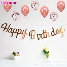 Cartel de decoración de feliz cumpleaños para niños y adultos, banderines de tela de oro rosa para primer cumpleaños de niña y niño, fiesta, guirnalda de un año