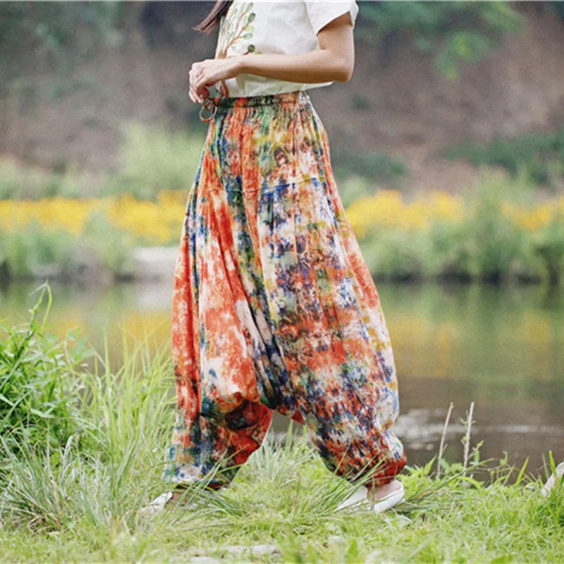 

Women Casual Low Drop Crotch tie dye pants Elastic Waist Indian Nepal loose Harem Pants Female Baggy Boho Fluid Pants A52303