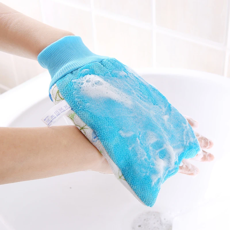 Printed flower design washcloth exfoliation body scrubbing gloves body