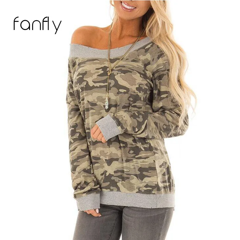 Army Green Sexy T-shirt Women Long Sleeve Camouflage Off The Shoulder Top Autumn 2018 Casual Tee Shirt Femme SJ073F Army Green Sexy T-shirt Women Long Sleeve Camouflage Off The Shoulder Top Autumn 2018 Casual Tee Shirt Femme SJ073F