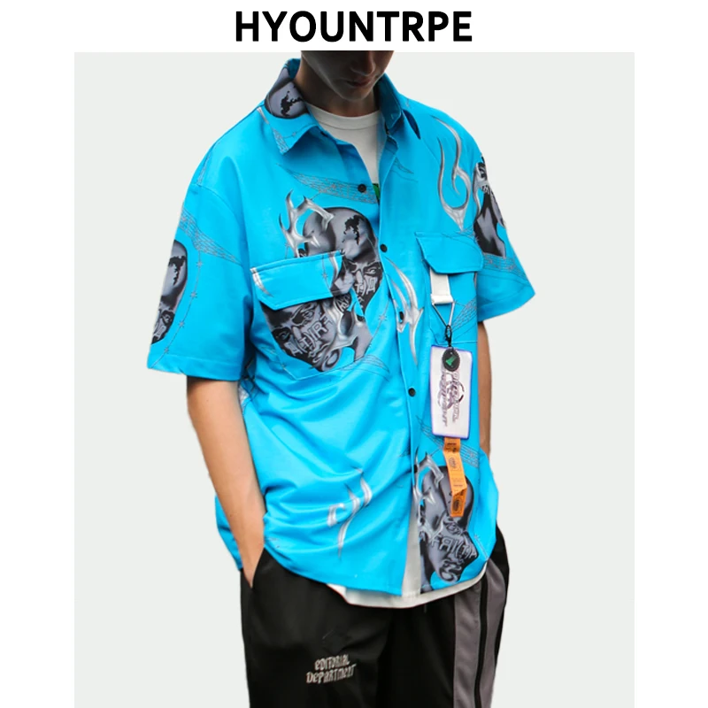 

Mens Hawaiian Shirt Hip Hop Streetwear Casual Short Sleeve Fashion Printed Beach Loose Shirts 2019 Man Spring Summer New Shirts