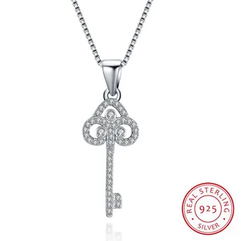 

925 Sterling Silver Necklace Key Diamond Necklace Keychain Necklace 3.3 * 1.1cm Natural Teardrop 925 Sterling Silver Jewelry S92