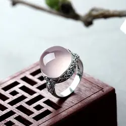 Подлинная Твердые кольцо серебро 925 кольца для женщин Роза Кварц дизайнер ювелирных изделий роскошное, с натуральным камнем Элегантный