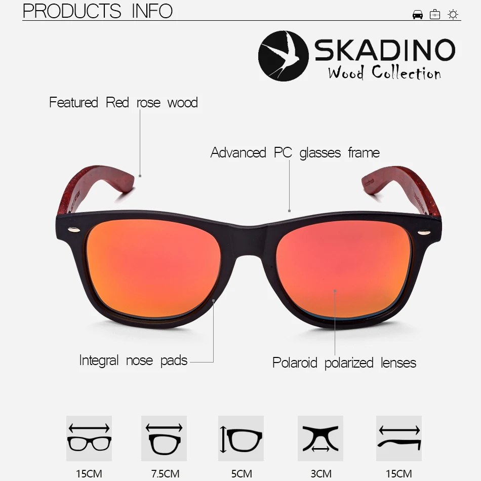 SKADINO UV400 поляризованные красные розовые деревянные солнцезащитные очки модные солнцезащитные очки для женщин и мужчин с покрытием линзы ручной работы крутой бренд