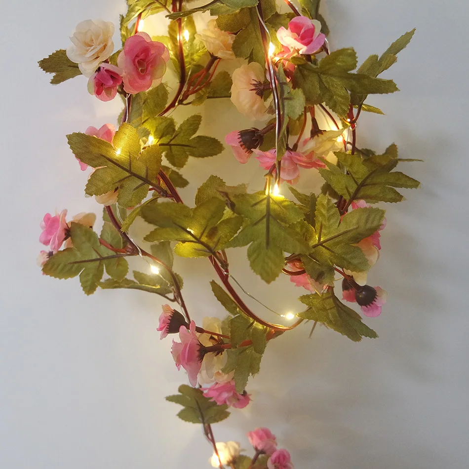 

Flower rose garland with Copper LED string light,2.5M 30 leds holiday party light decorative,DIY wedding floral arrangement
