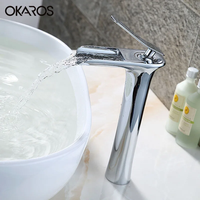 Ванная комната okaros смеситель для раковины высокая твердая латунь белая запеченная хромированная отделка Одной ручкой горячая холодная вода раковина смеситель TapM045