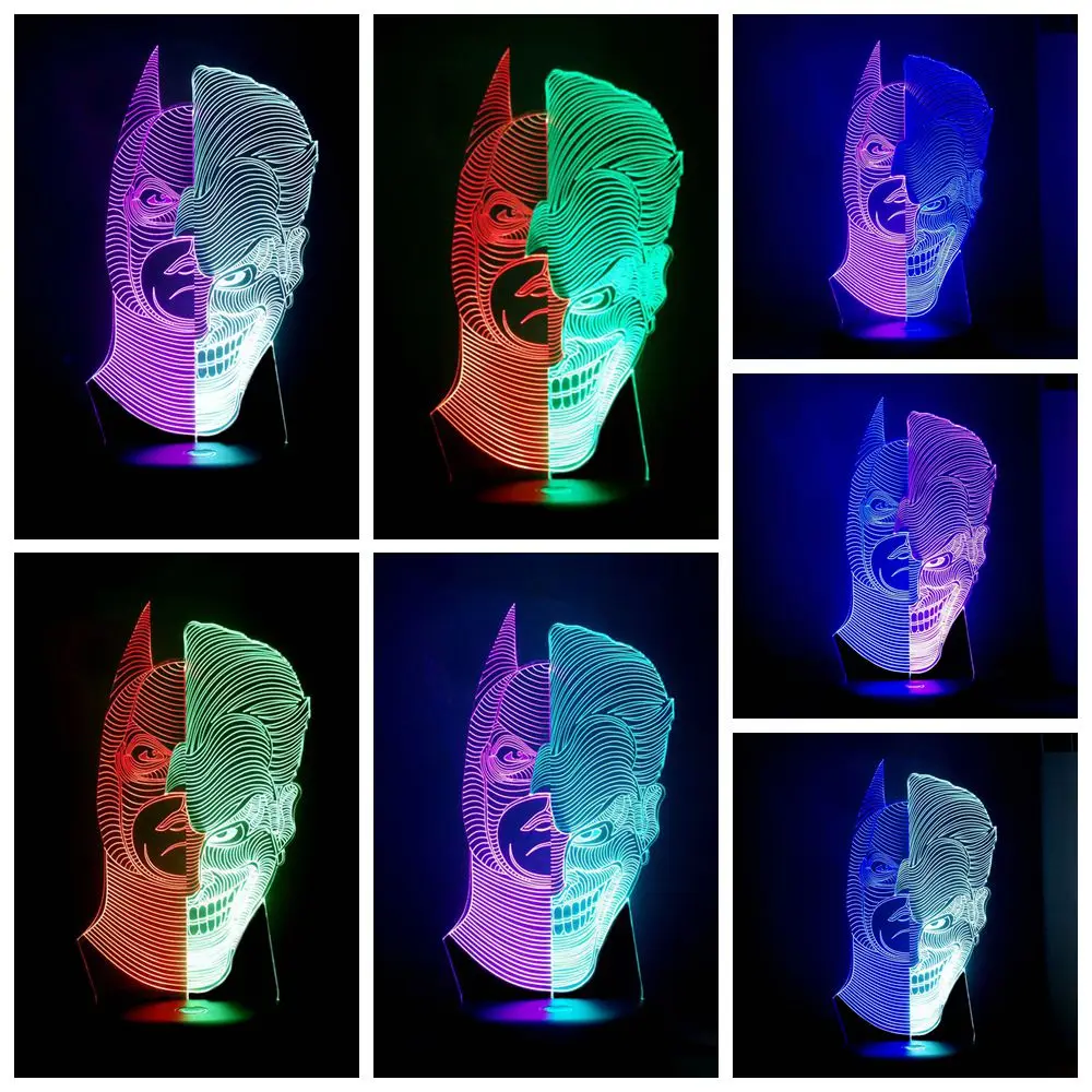 Странные Бэтмен светодиодный ночник два выражения на лицо Marvel Surperhero Многоцветный 3D иллюзия Лампа мальчик забавная игрушка подарок на день рождения