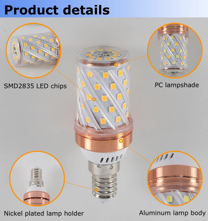 8W 12W 16W LED Corn Light E14 E27 SMD2835 AC220V Household Decorative Chandelier Table Lamp (14)