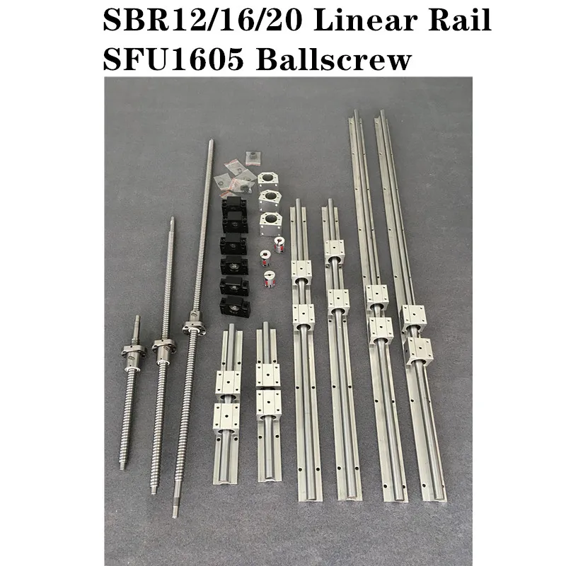 3 линейных рельсов SBR наборы+ шариковые винты комплекты+ BK/BF12+ муфты для ЧПУ