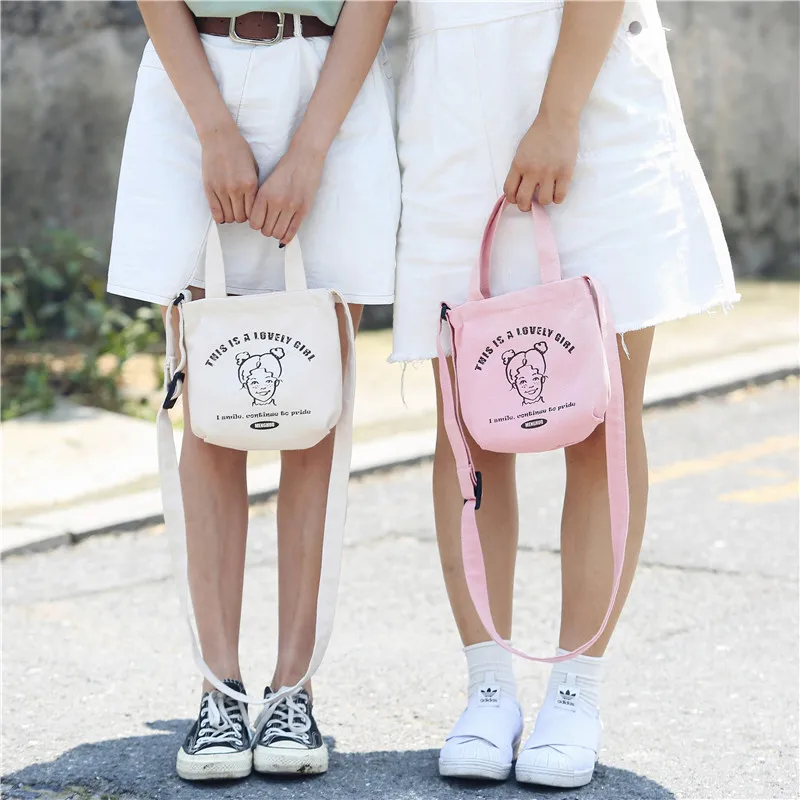 Menghuo 2018 New Canvas Casual Korean Shoulder Tote Bag Mini Single Messenger Crossbody Bags Women Bucket Female Bag Cute girlsG11A7291