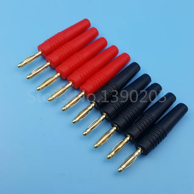10Pcs 2mm Red and Black Gold Plate Wire Solder Type Male Banana Plug ...