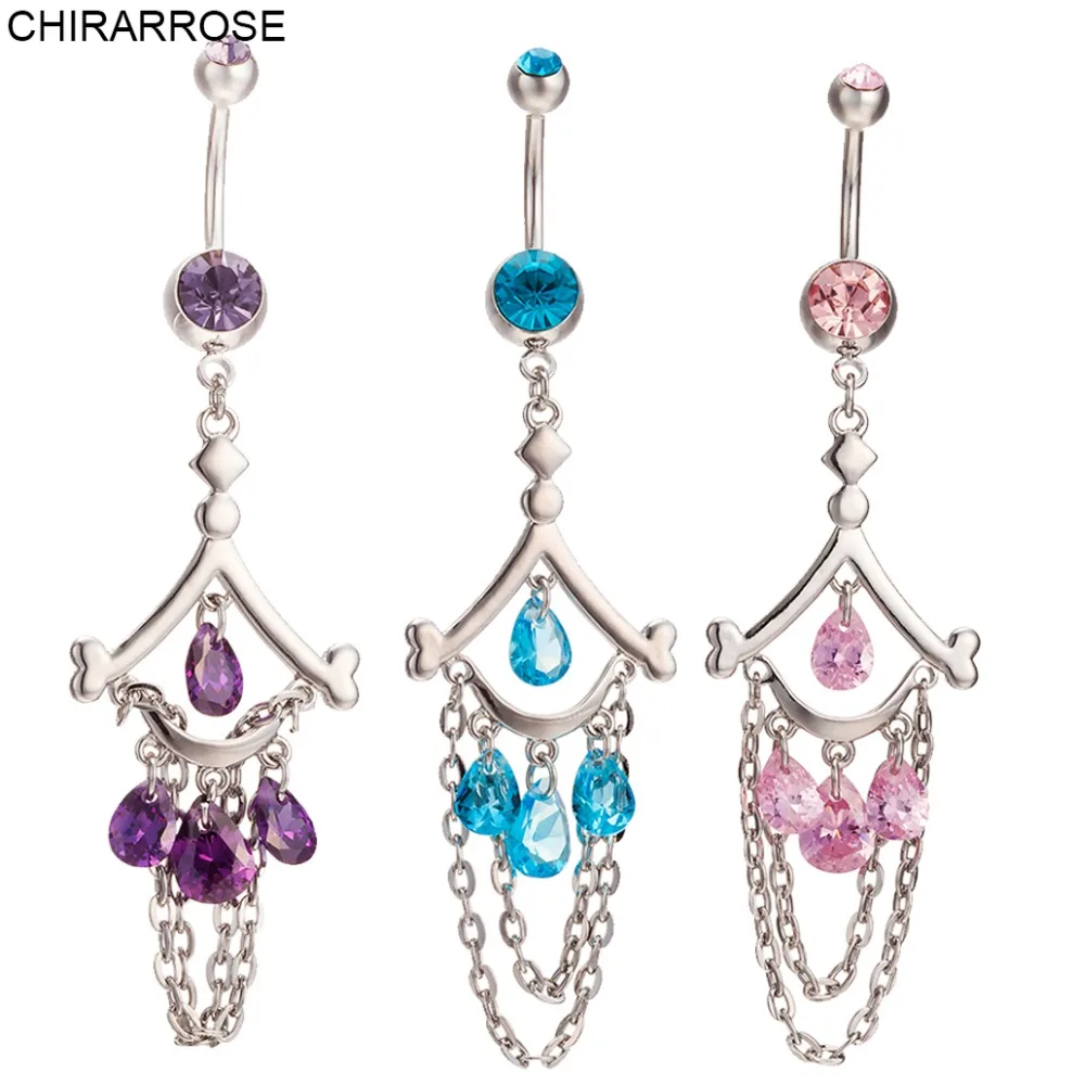 CHIRARROSE новая мода женская цепочка кисточка пупка кольца бар хирургический