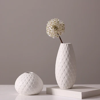 

Modern Style White Ceramic Vases Chinese Jingdezhen Porcelain Desktop Furnishings Flower Pot Wedding&Home Decoration Accessories