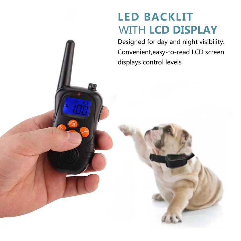 300 м дистанционная электронная собака тренировочные ошейники с ЖК-дисплеем синий экран перезаряжаемый непромокаемый 100 уровней ошейники для собак