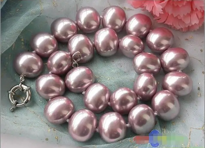 

FREE SHIPPING HOT sell new Style >>>>17" 19mm EEG LAVENDER SOUTH SEA SHELL PEARL NECKLACE