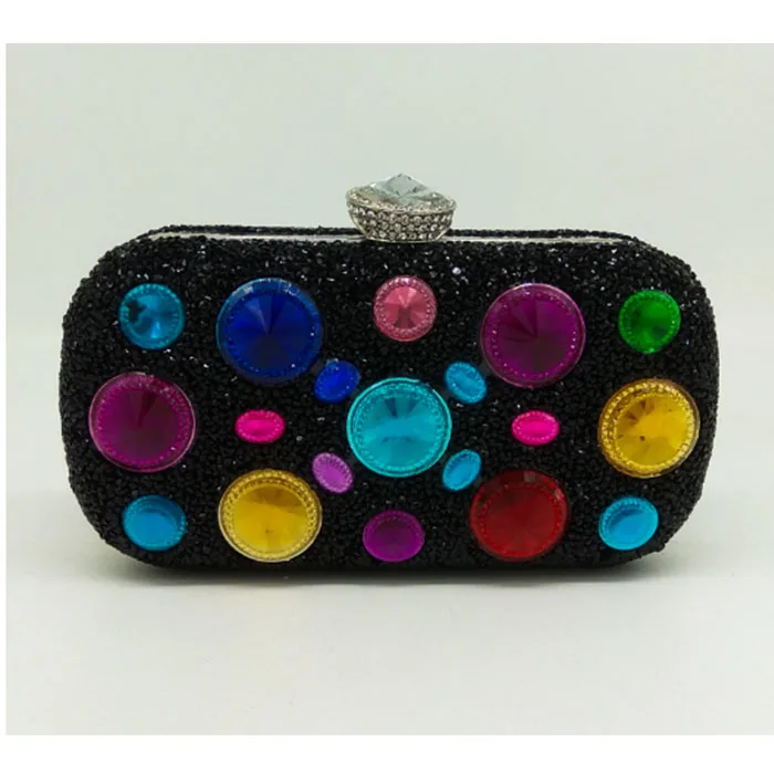 

New Arrived Designer blue/black evening bag Fashion gold Clutch Purse Crystal Evening Prom pochette female Handbags