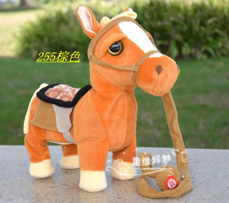 large 30x25cm Electric horse brown horse toy dancing, music horse with