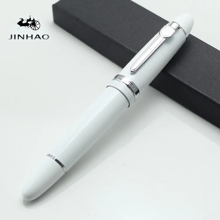 JINHAO 159 школьные офисные принадлежности ручка Роскошный белый и серебристый 18KGP перо с широким основанием авторучка высокое качество ручка для письма