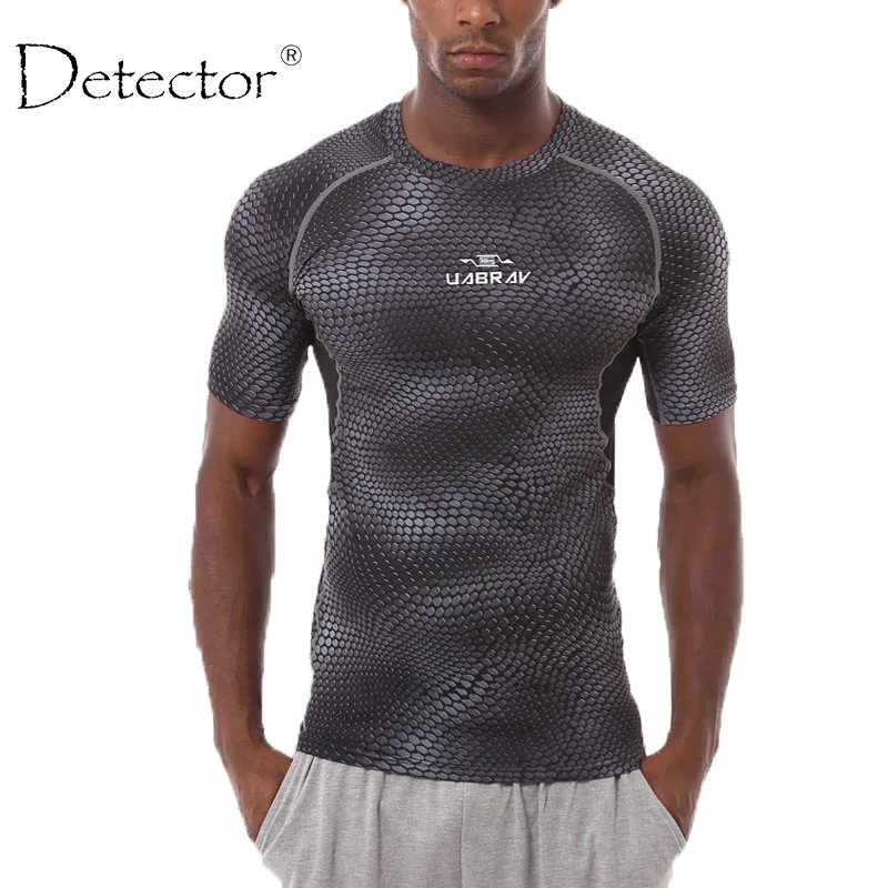 

Detector Men Sport Fitness Bodybuilding Gym T-shirt Men Compression Tights Running Basketball Crossfit Under Tee Tops