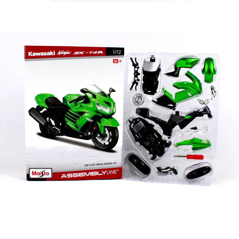 Комплект зеленых моделей мотоциклов Maisto 1:12 Kawasaki Ninja ZX 14R для самостоятельной