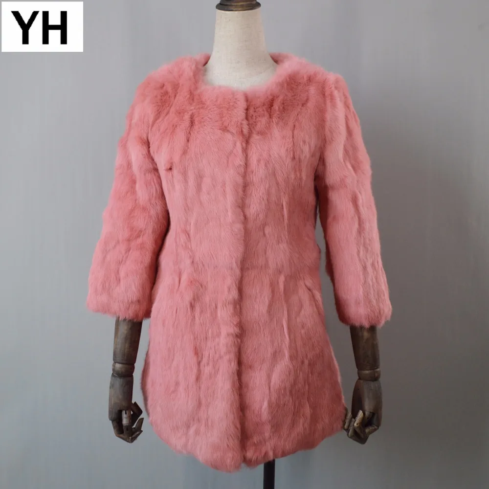 Hot Sale Winter Women Long Genuine Rabbit Fur Coat 100 Natural Warm