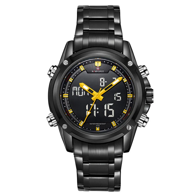 NAVIFORCE часы мужские люксовый бренд Известный логотип военный lcd светящийся Аналоговый Цифровой будильник на неделю дисплей Relogio Masculino - Цвет: black yellow