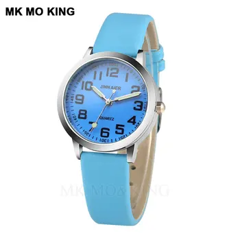 

2019 fashion sky blue boy girl quartz clock high quality kids casual leather dress watch child watch reloj clock Watch box